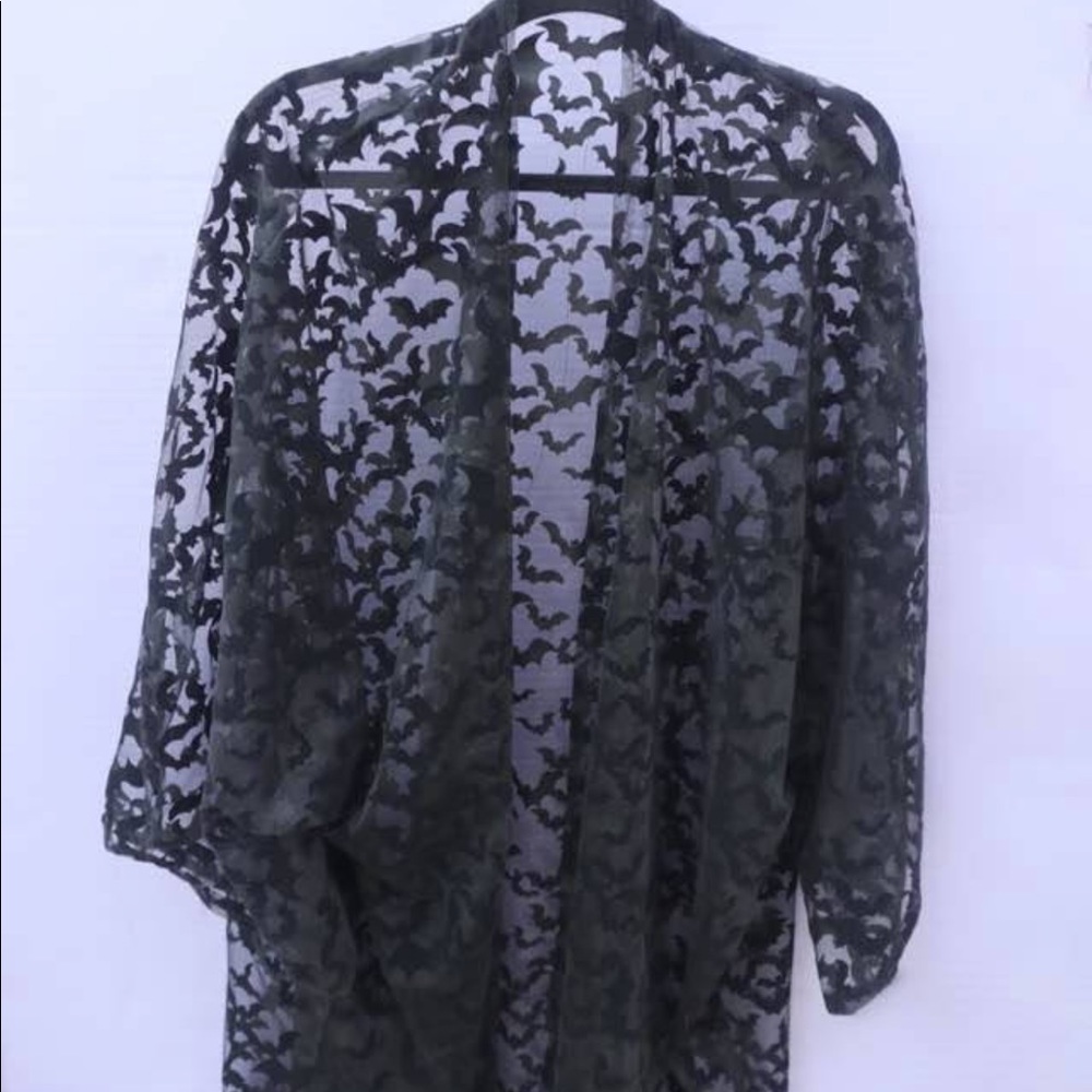 *The Beheaded Handmade Halloween Black Plus Size Open Front Sheer Bats Kimono